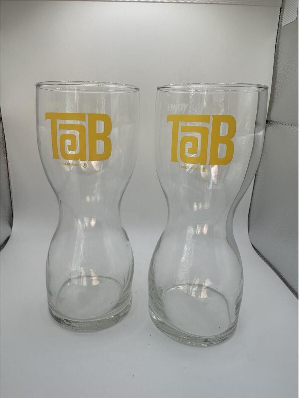 Set Of 2 Vintage ENJOY TAB Hourglass Shape Retro 1970s Cola 16oz Glasses